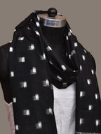 Black and White Pochampally Ikat Cotton Handloom Dupatta with Dots Design - Global Threads | Grocsy