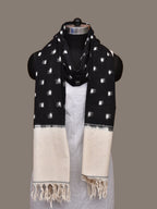 Black and White Pochampally Ikat Cotton Handloom Dupatta with Dots Design - Global Threads | Grocsy