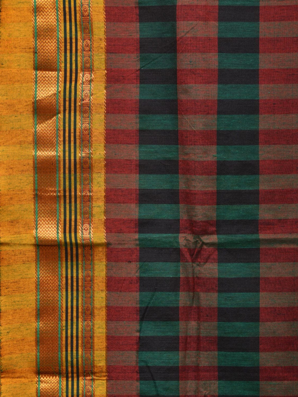 Black and Yellow ilkal Cotton Saree with Checks Design No Blouse - Global Threads | Grocsy