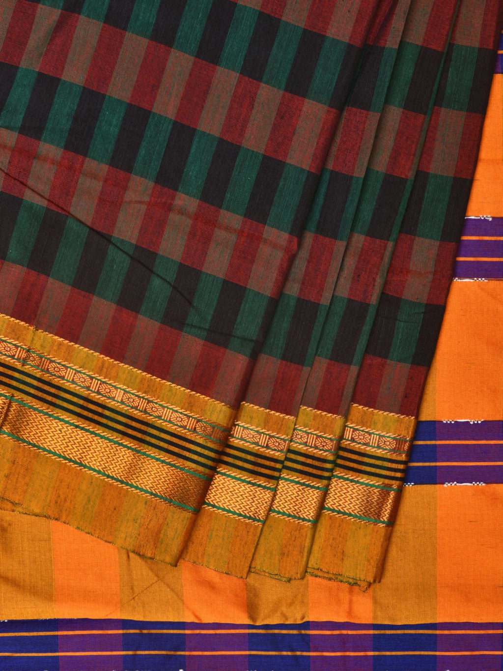 Black and Yellow ilkal Cotton Saree with Checks Design No Blouse - Global Threads | Grocsy