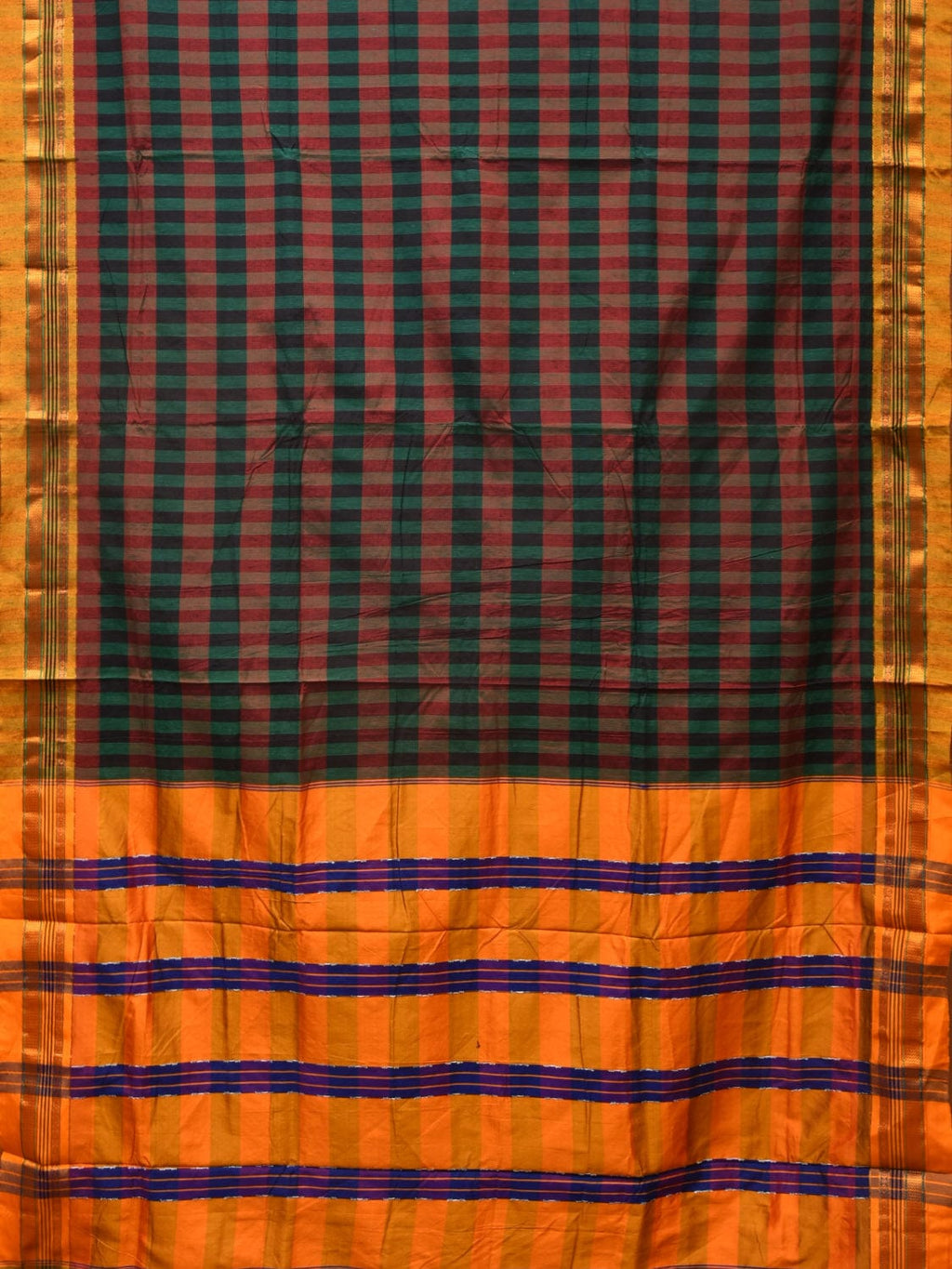 Black and Yellow ilkal Cotton Saree with Checks Design No Blouse - Global Threads | Grocsy