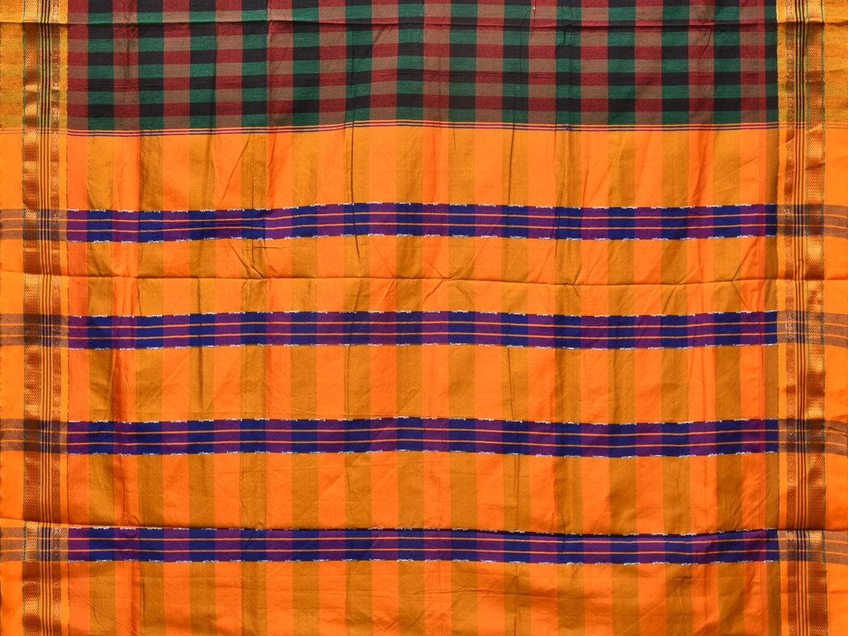 Black and Yellow ilkal Cotton Saree with Checks Design No Blouse - Global Threads | Grocsy