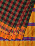 Black and Yellow ilkal Cotton Saree with Checks Design No Blouse - Global Threads | Grocsy