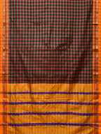 Black and Yellow ilkal Cotton Saree with Checks Design No Blouse - Global Threads | Grocsy