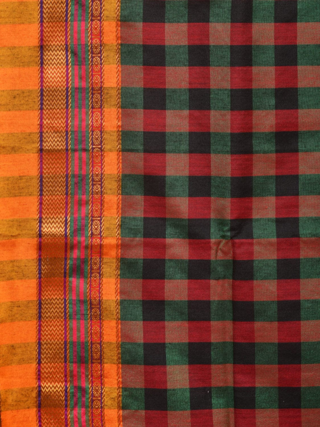 Black and Yellow ilkal Cotton Saree with Checks Design No Blouse - Global Threads | Grocsy