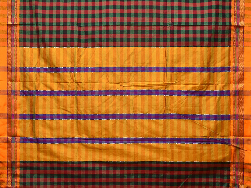 Black and Yellow ilkal Cotton Saree with Checks Design No Blouse - Global Threads | Grocsy