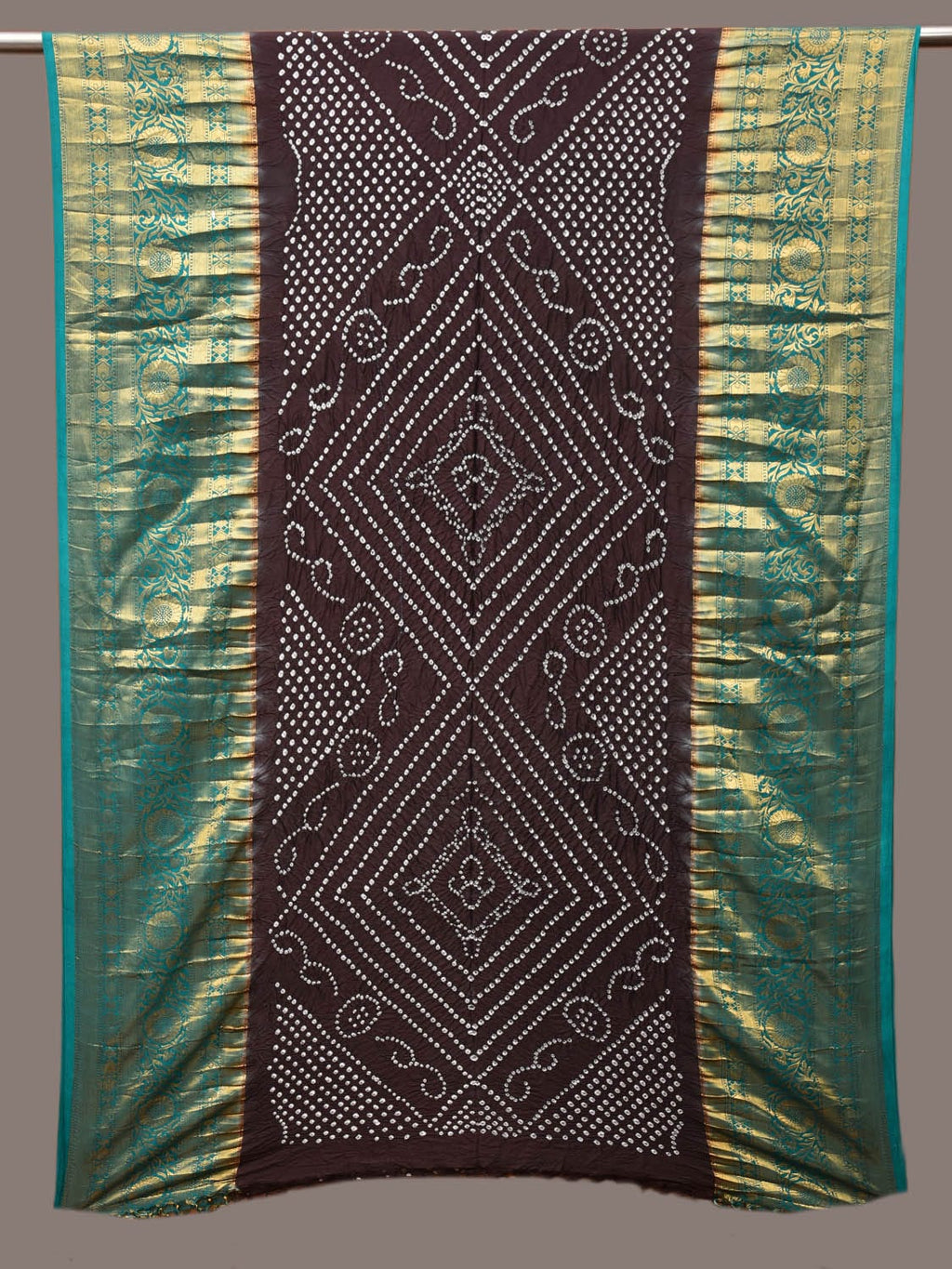 Black Bandhani Kanchipuram Silk Handloom Dupatta with Border Design - Global Threads | Grocsy