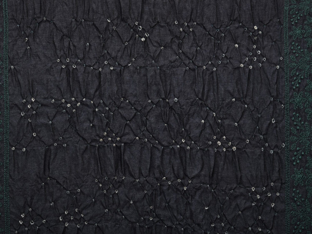 Black Bandhani Tussar Stole with Embroidary Work Design - Global Threads | Grocsy