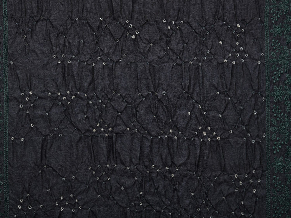 Black Bandhani Tussar Stole with Embroidary Work Design - Global Threads | Grocsy