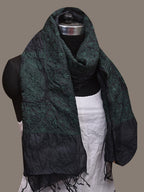 Black Bandhani Tussar Stole with Embroidary Work Design - Global Threads | Grocsy