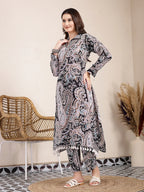 Yufta Black Boho Print Pure Cotton Co-Ord Set | Grocsy