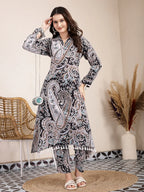 Yufta Black Boho Print Pure Cotton Co-Ord Set | Grocsy