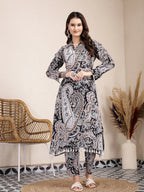 Yufta Black Boho Print Pure Cotton Co-Ord Set | Grocsy