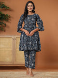 Yufta Black Cotton Maternity Peplum Kurta Pants Set | Grocsy
