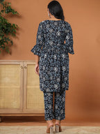 Yufta Black Cotton Maternity Peplum Kurta Pants Set | Grocsy