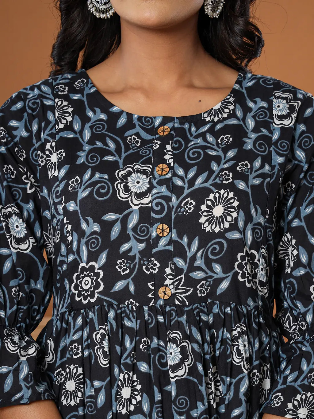 Yufta Black Cotton Maternity Peplum Kurta Pants Set | Grocsy