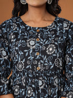Yufta Black Cotton Maternity Peplum Kurta Pants Set | Grocsy