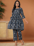 Yufta Black Cotton Maternity Peplum Kurta Pants Set | Grocsy