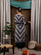 Yufta Black Hand Embroidery Silk Straight Kurta And Trouser With Dupatta Set | Grocsy