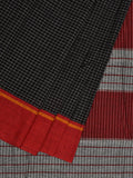 Black ilkal Cotton Handloom Saree with Checks and Ganga-Jamuna Border Design No Blouse - Global Threads | Grocsy