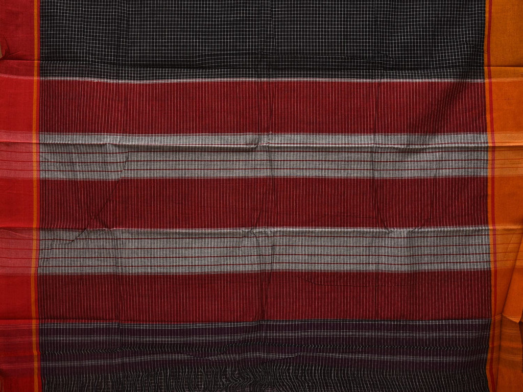 Black ilkal Cotton Handloom Saree with Checks and Ganga-Jamuna Border Design No Blouse - Global Threads | Grocsy