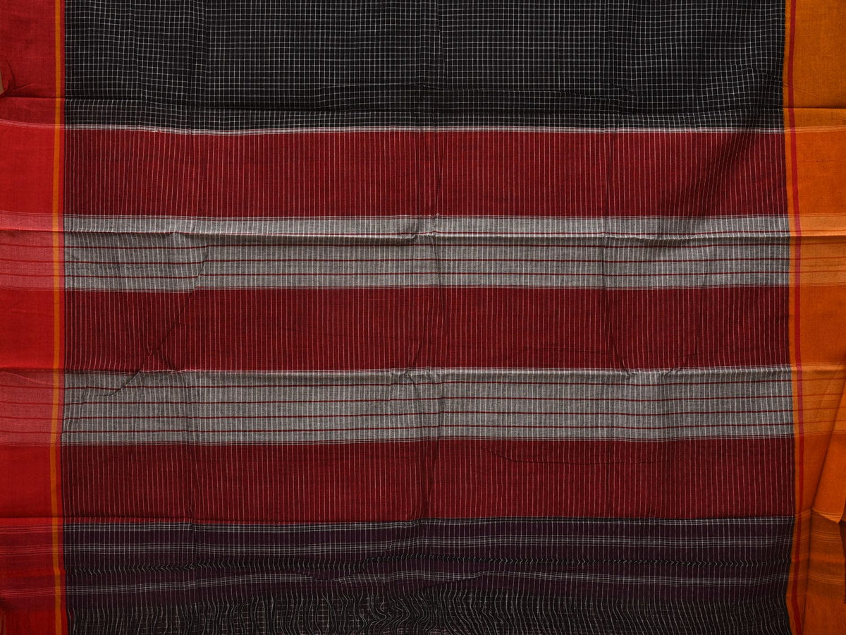 Black ilkal Cotton Handloom Saree with Checks and Ganga-Jamuna Border Design No Blouse - Global Threads | Grocsy