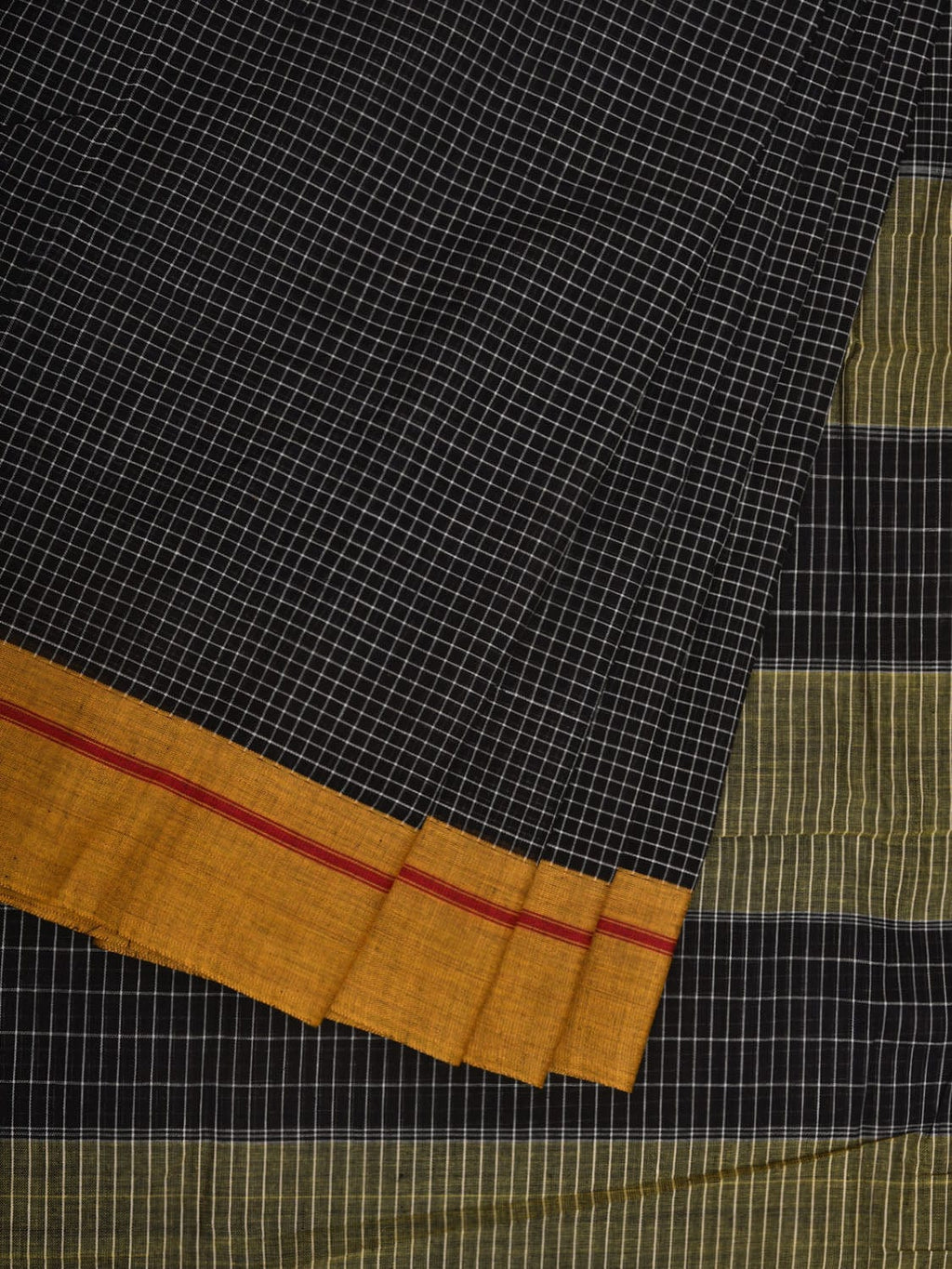 Black ilkal Cotton Handloom Saree with Checks Design No Blouse - Global Threads | Grocsy