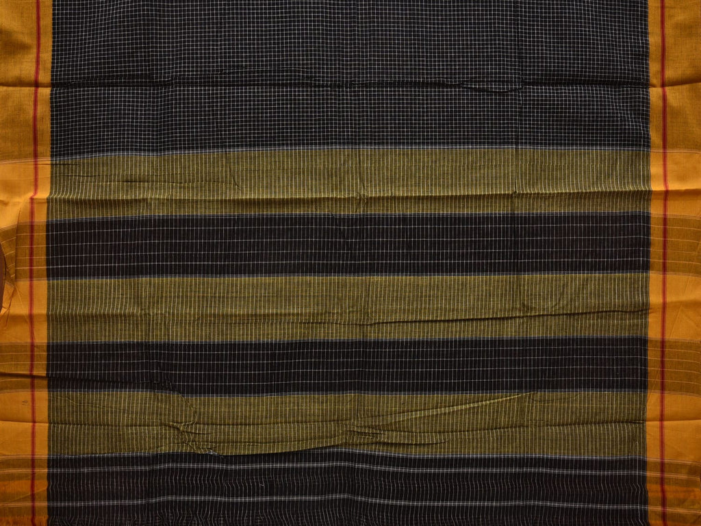 Black ilkal Cotton Handloom Saree with Checks Design No Blouse - Global Threads | Grocsy