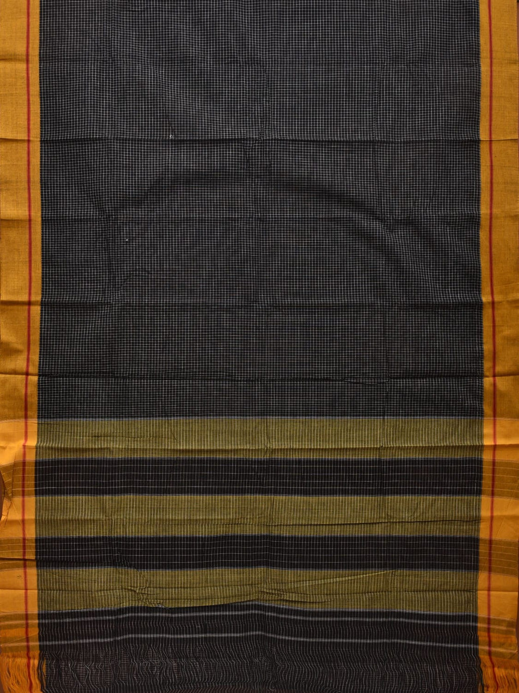 Black ilkal Cotton Handloom Saree with Checks Design No Blouse - Global Threads | Grocsy