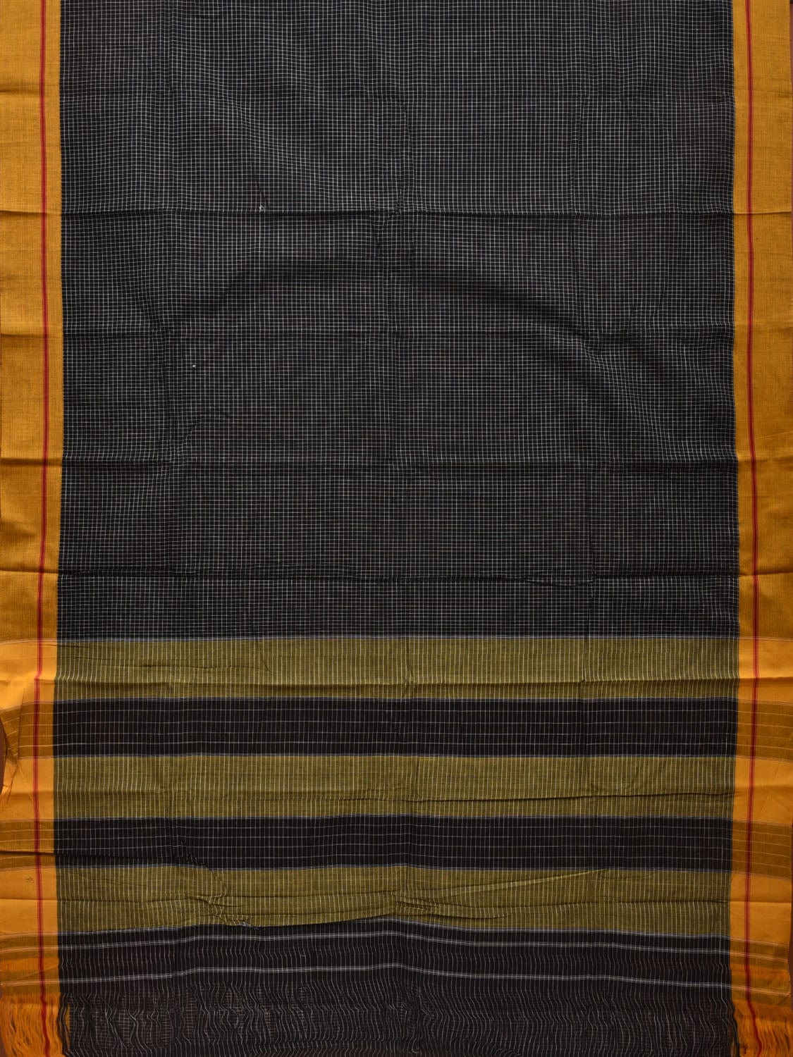 Black ilkal Cotton Handloom Saree with Checks Design No Blouse - Global Threads | Grocsy