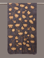 Black Kalamkari Hand Painted Sico Dupatta with Lotus and Fish Design - Global Threads | Grocsy