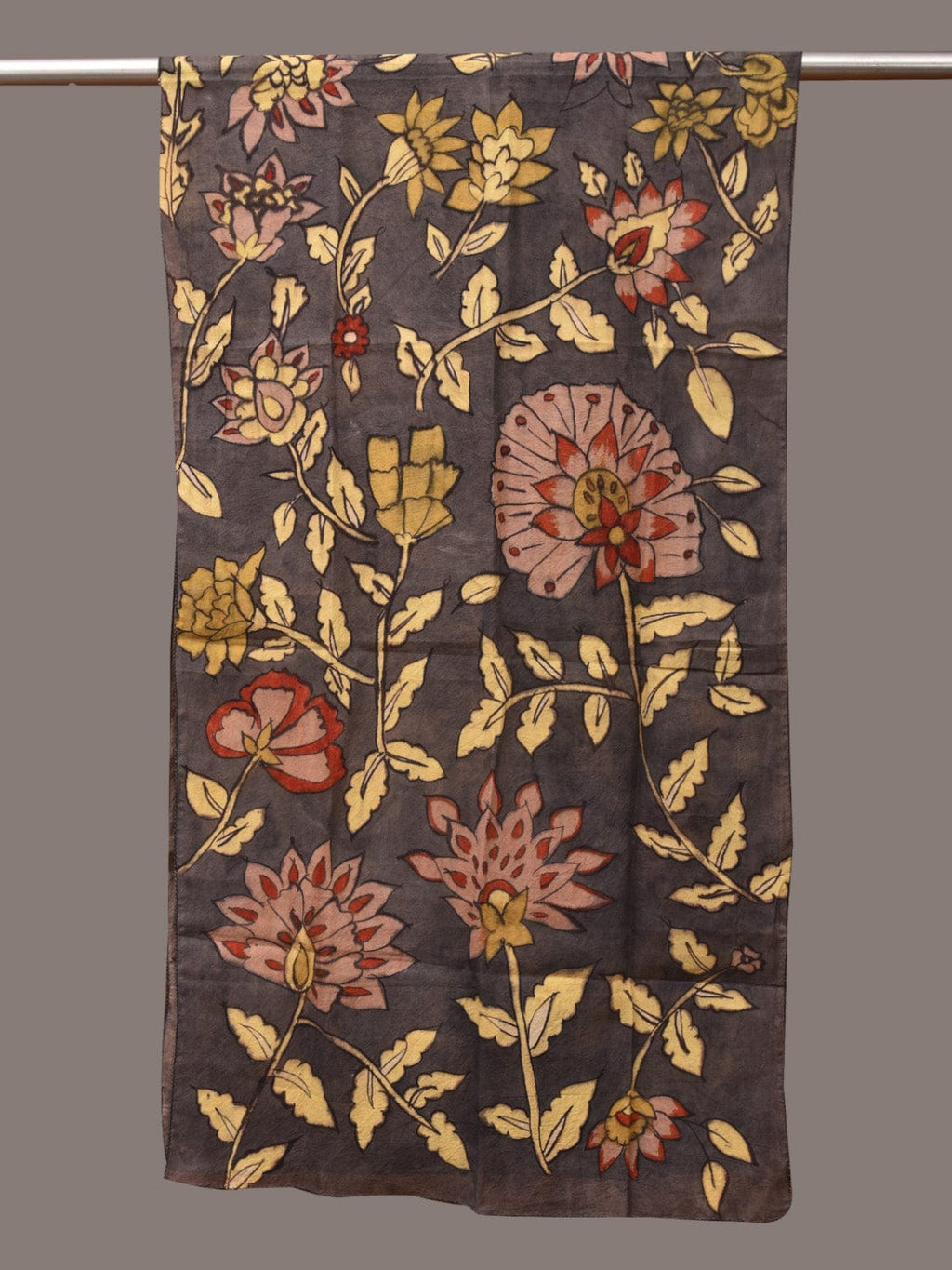 Black Kalamkari Hand Painted Sico Stole with Floral Design - Global Threads | Grocsy