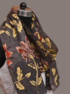 Black Kalamkari Hand Painted Sico Stole with Floral Design - Global Threads | Grocsy