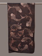 Black Kalamkari Hand Painted Tussar Cotton Handloom Stole with Fishes Design - Global Threads | Grocsy
