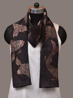 Black Kalamkari Hand Painted Tussar Cotton Handloom Stole with Fishes Design - Global Threads | Grocsy