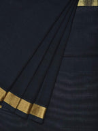 Black Khadi Cotton Handloom Plain Saree with Zari Border - Global Threads | Grocsy