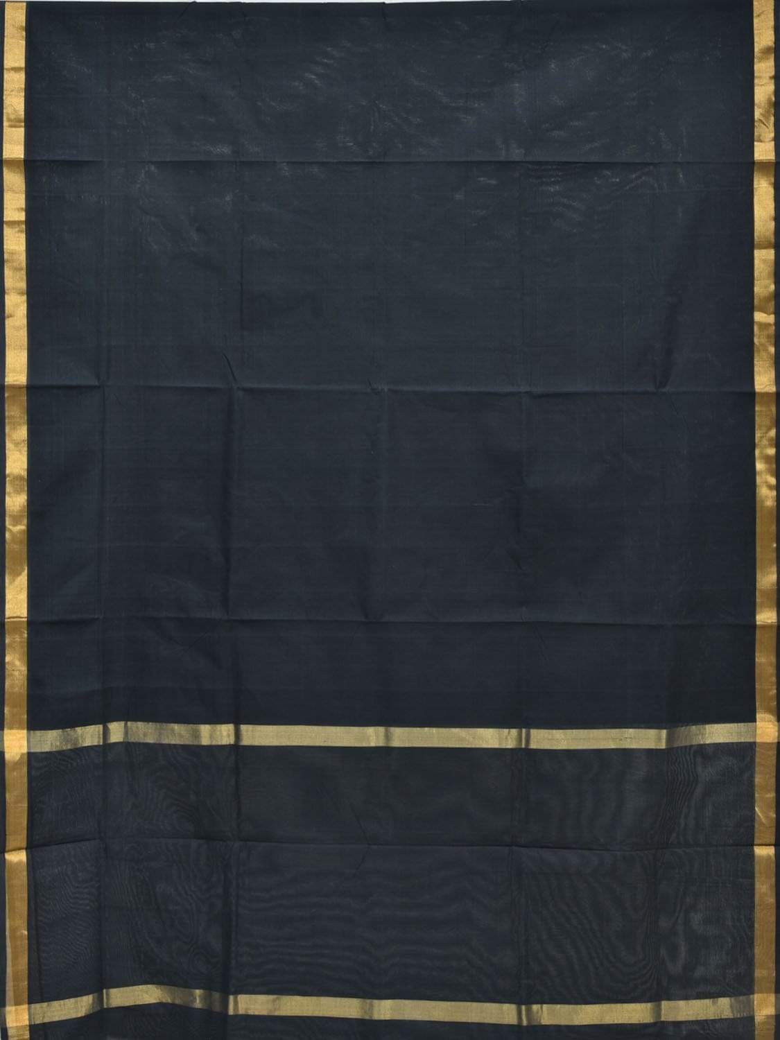 Black Khadi Cotton Handloom Plain Saree with Zari Border - Global Threads | Grocsy