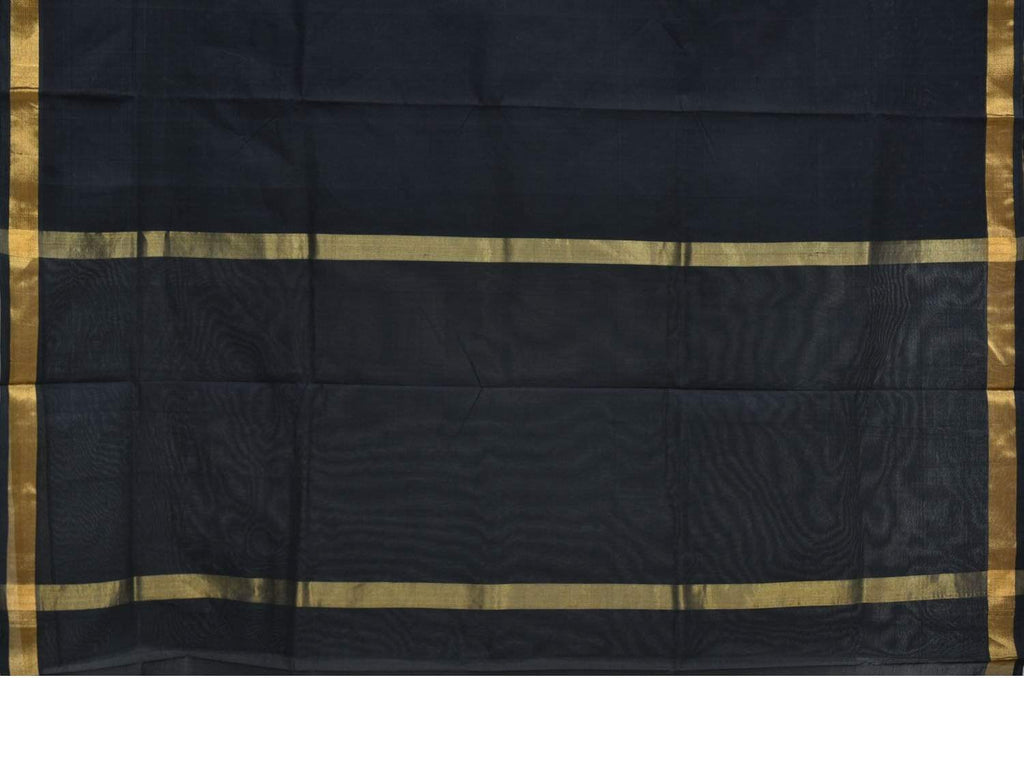 Black Khadi Cotton Handloom Plain Saree with Zari Border - Global Threads | Grocsy