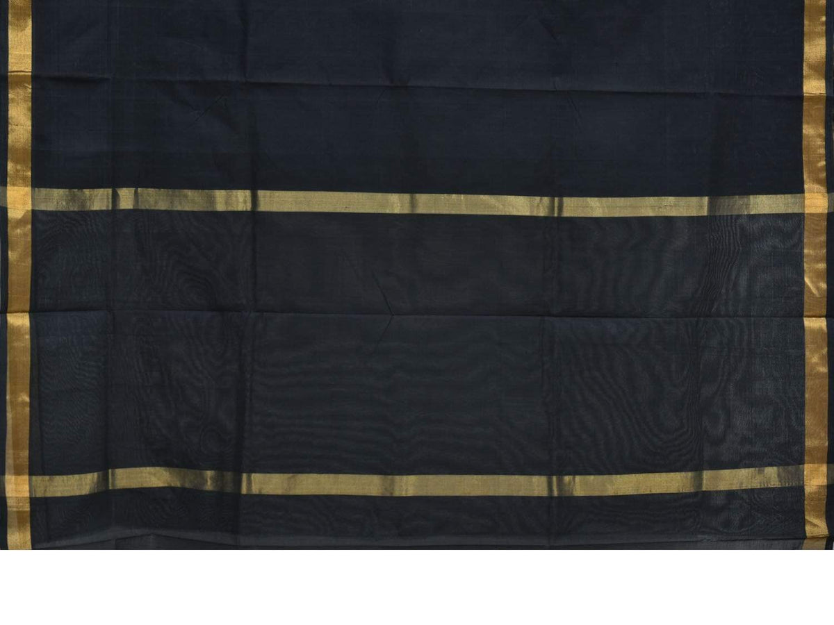 Black Khadi Cotton Handloom Plain Saree with Zari Border - Global Threads | Grocsy