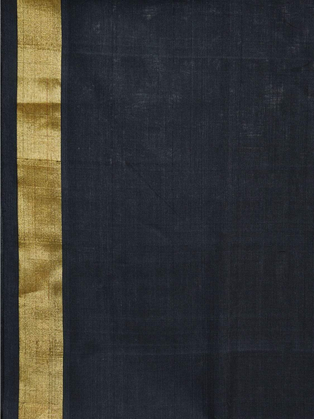 Black Khadi Cotton Handloom Plain Saree with Zari Border - Global Threads | Grocsy