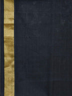 Black Khadi Cotton Handloom Plain Saree with Zari Border - Global Threads | Grocsy