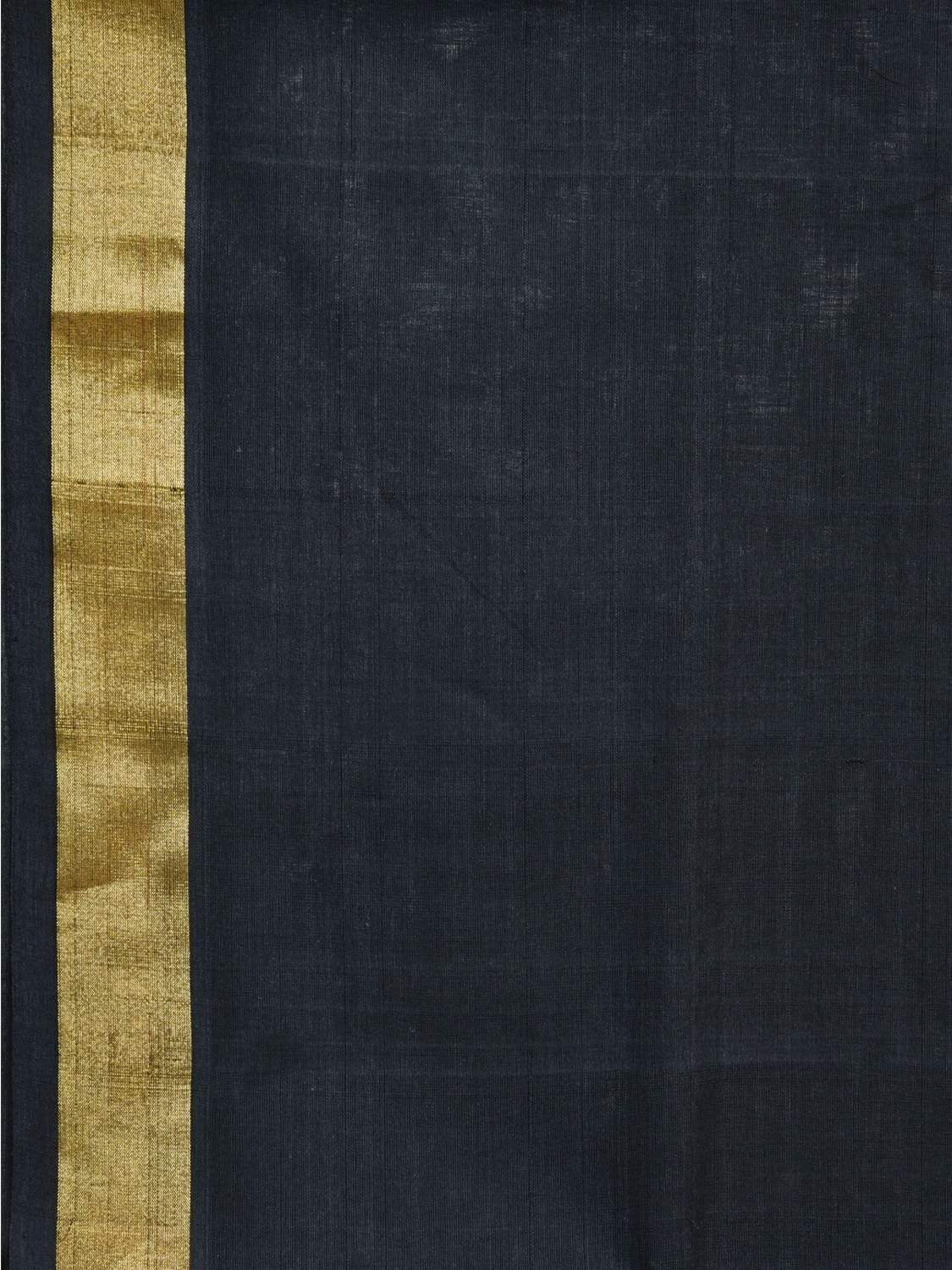 Black Khadi Cotton Handloom Plain Saree with Zari Border - Global Threads | Grocsy