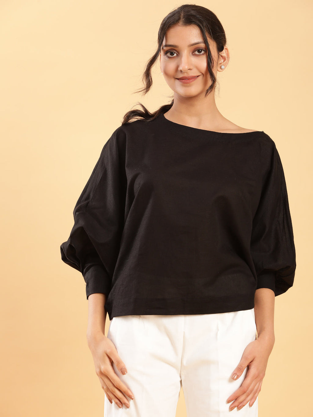 BohoJazz Can Never Go Wrong - Black Kimono Top with White Bell Bottom Co-ord Set | Grocsy