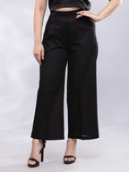 BohoJazz Black Linen Cropped Trousers with Flare | Grocsy
