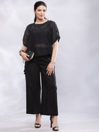 BohoJazz Black Linen Cropped Trousers with Flare | Grocsy