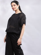 BohoJazz Black Linen Cropped Trousers with Flare | Grocsy