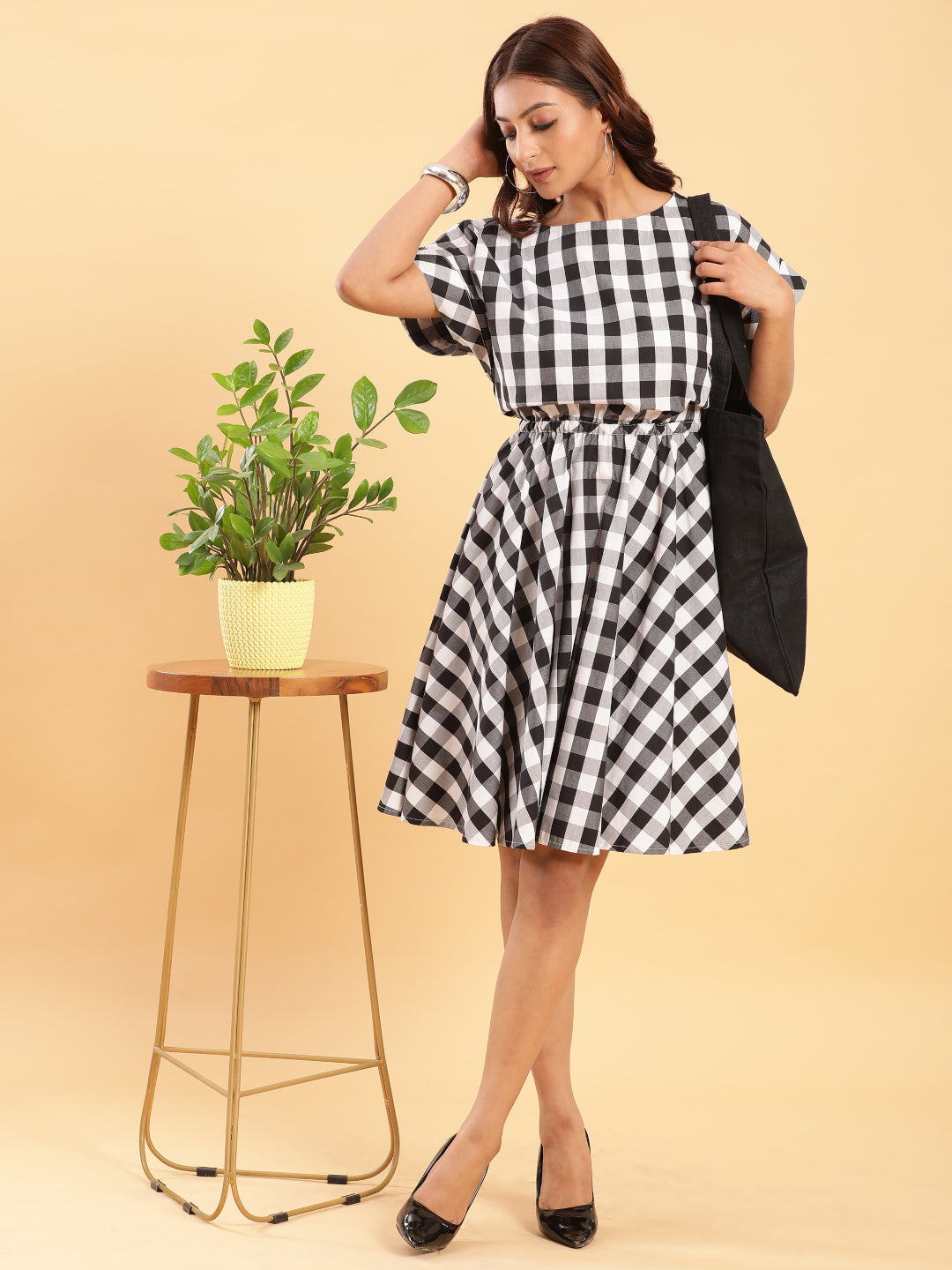 BohoJazz Check-Mate Black n White Check Dress | Grocsy