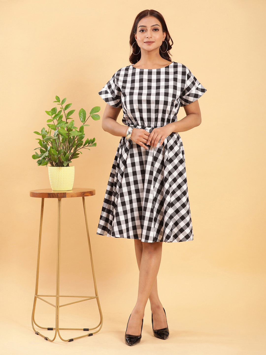 BohoJazz Check-Mate Black n White Check Dress | Grocsy