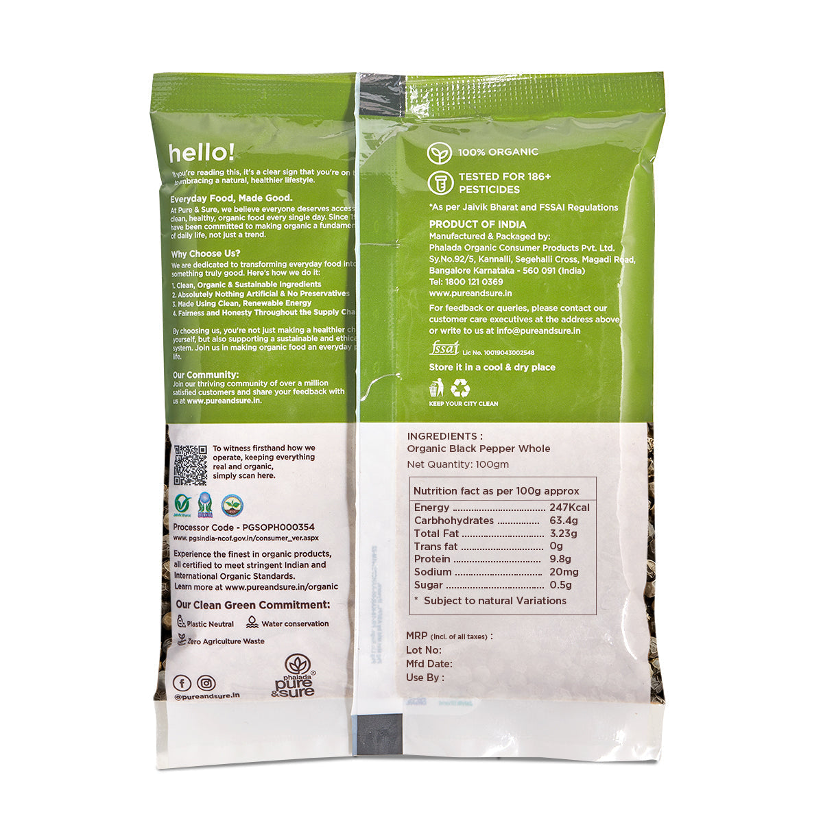 Pure & Sure Organic Black Pepper Whole | Grocsy