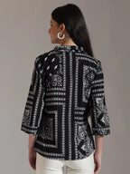 Yufta Black Pure Cotton Boho Printed Top | Grocsy